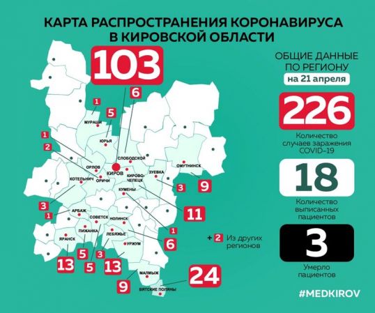 Количество заболевших коронавирусом в Котельниче не изменилось